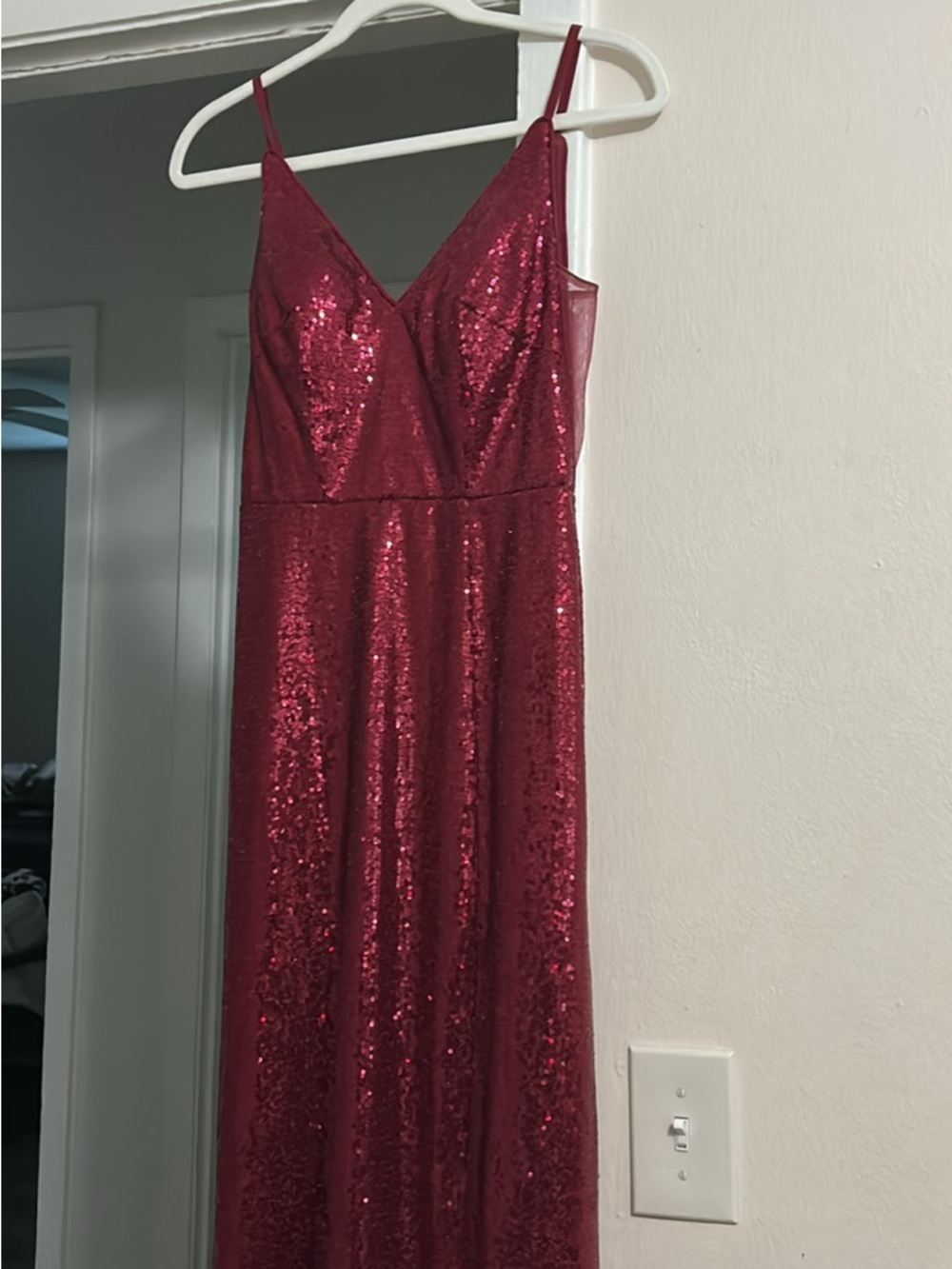 Azazie Red Sequin V-Neck Spaghetti Strap Dress